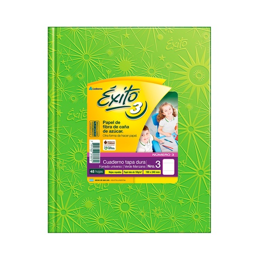 [EXITOUVM48R] Cuaderno Éxito Universo tapa de cartón verde manzana, 19 x 23cm. 48 hojas rayadas