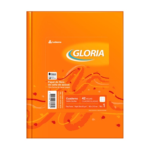 [GLORIATC42CU] Cuaderno Gloria tapa cartón, 16x21cm. 42 hojas cuadriculadas
