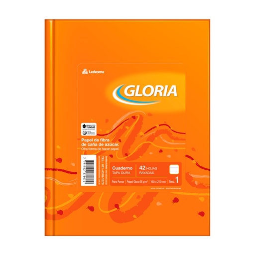 [GLORIATC42RA] Cuaderno Gloria tapa de cartón, 16 x 21cm. 42 hojas rayadas