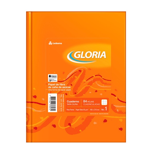 [GLORIATC84CU] Cuaderno Gloria tapa de cartón, 16 x 21cm. 84 hojas cuadriculadas