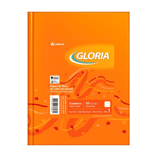 [GLORIATC84RA] Cuaderno Gloria tapa de cartón, 16 x 21cm. 84 hojas rayadas