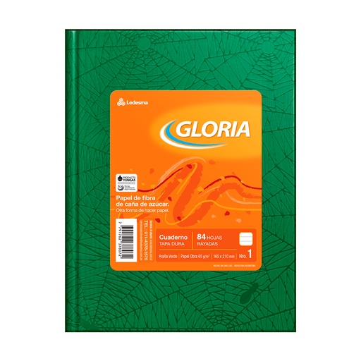 [GLORIAVER84R] Cuaderno Araña Gloria tapa dura verde, 16 x 21cm. 84 hojas rayadas