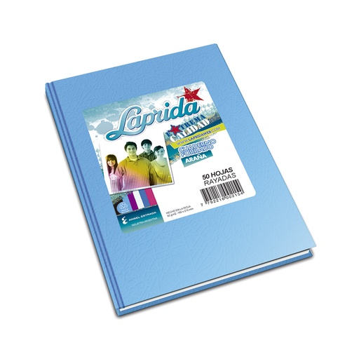 [LAPRIDACE50R] Cuaderno Araña Laprida tapa dura celeste, 16 x 21cm. 50 hojas rayadas