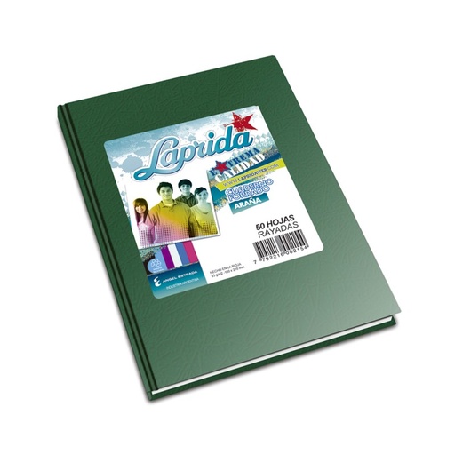 [LAPRIDAVE50R] Cuaderno Araña Laprida tapa dura verde, 16 x 21cm. 50 hojas rayadas