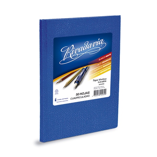 [RIVTCAZUL50C] Cuaderno Araña Rivadavia tapa dura azul, 16 x 21cm. 50 hojas cuadriculadas