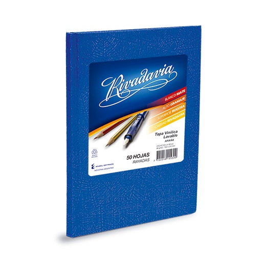 [RIVTCAZUL50R] Cuaderno Araña Rivadavia tapa dura azul, 16 x 21cm. 50 hojas rayadas
