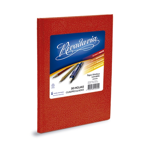 [RIVTCROJO50C] Cuaderno Araña Rivadavia tapa dura rojo, 16 x 21cm. 50 hojas cuadriculadas