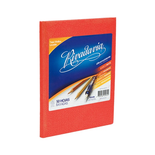 [RIVTCROJO50R] Cuaderno Araña Rivadavia tapa dura rojo, 16 x 21cm. 50 hojas rayadas