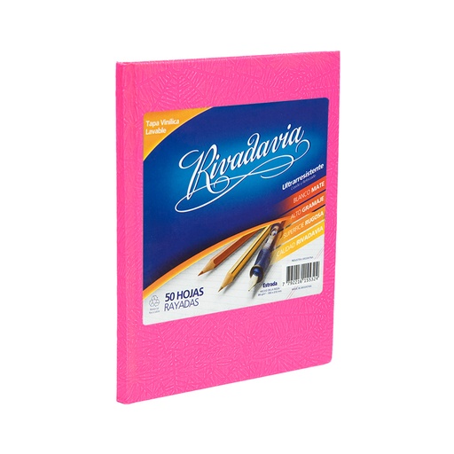 [RIVTCROSA50R] Cuaderno Araña Rivadavia tapa dura rosa, 16 x 21cm. 50 hojas rayadas