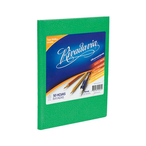 [RIVTCVERD50R] Cuaderno Araña Rivadavia tapa dura verde, 16 x 21cm. 50 hojas rayadas