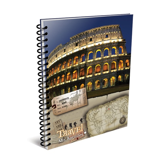 [TRAVELTC150C] Cuaderno espiralado Mis Apuntes Travel tapa rígida, 22 x 29cm. 150 hojas cuadriculadas