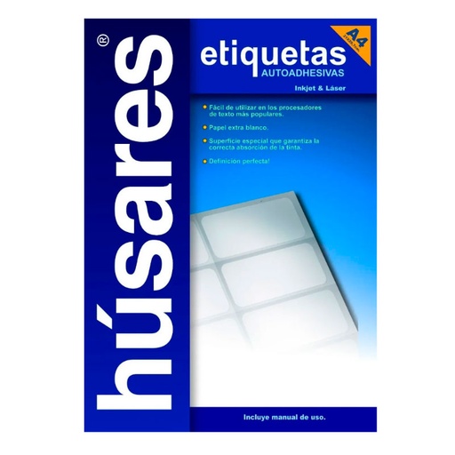[HUSARES34114] Etiqueta imprimibles InkJet | LaserJet Húsares H34114 A4, 9.90 x 3.81cm. 100 hojas