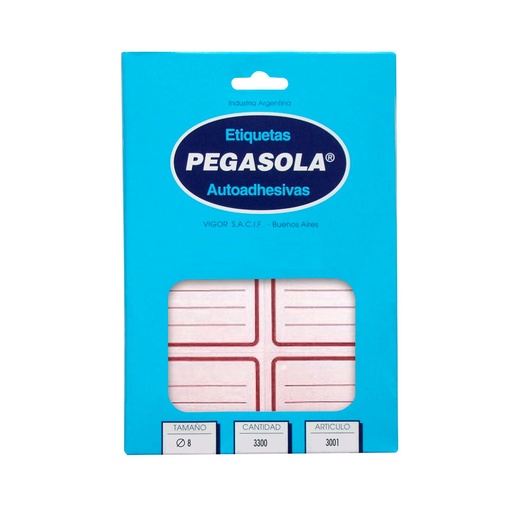 [PEGASOLROJA] Etiqueta escolar Pegasola roja caja de 30 planchas de 240 etiquetas