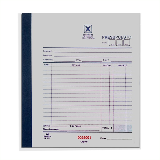 [TALOFFICE222] Talonario Presupuesto duplicado Taloffice 222