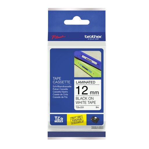 [BROTHERZE231] Cinta para rotuladora Brother TZe-231, laminada de 12mm. letra negra sobre fondo blanco 