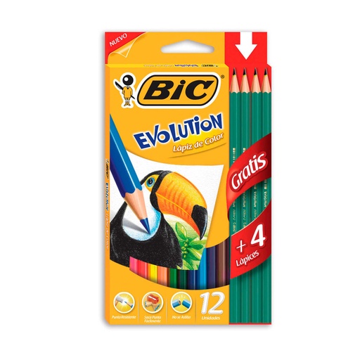 [BICEVOL12L] Lápices de colores Bic Evolution largos, de 12 colores + 4 Grafito