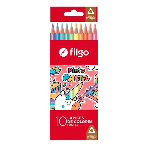 [FILGOPINT10PAS] Lápices de colores Filgo Pastel largos, caja de 10 colores