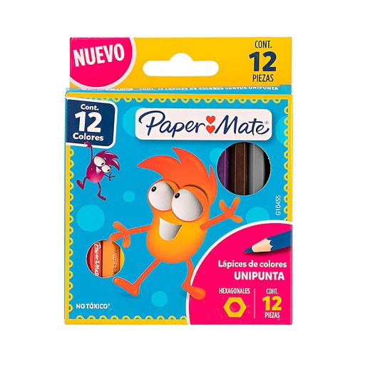 [PAPERPINTX12C] Lápices de colores Paper Mate cortos, de 12 colores(D)