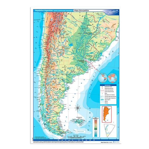 [RIVMAPARGFP6] Mapa Argentina físico político Rivadavia N°6, block de 25 mapas