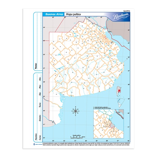 [RIVMAPBSAP3] Mapa Buenos Aires político Rivadavia N°3, block de 40 mapas