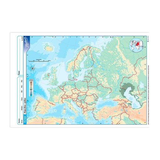 [RIVMAPEURFP5] Mapa Europa físico político Rivadavia N°5, block de 20 mapas