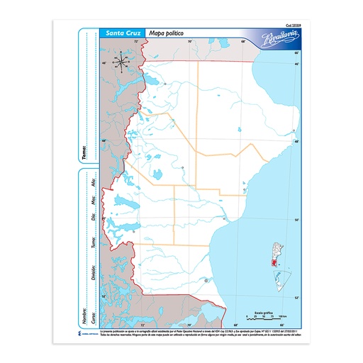 [RIVMAPISLMP3] Mapa Santa Cruz político Rivadavia N°3, block de 40 mapas