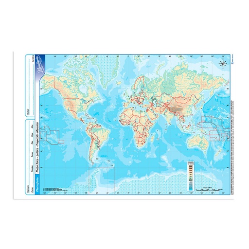 [RIVMAPPLAFP5] Mapa Planisferio físico político Rivadavia N°5, block de 20 mapas