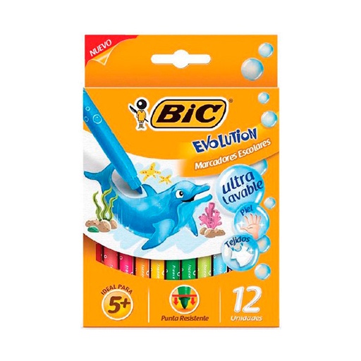[BICMAREVOX12] Marcadores escolares Bic Evolution, 12 colores