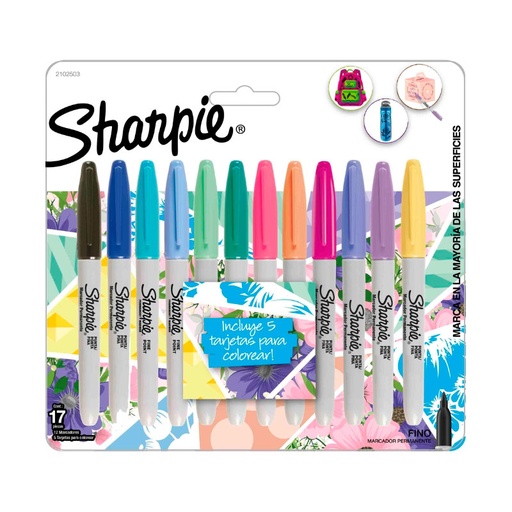 [SHARPIETROP12] Marcadores permanentes Sharpie Tropical, 12 colores pastel