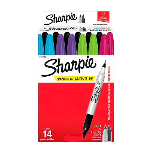 [SHARPITWINSUR] Marcadores permanentes de dos puntas Sharpie Twin Tip, caja de 14 unidades