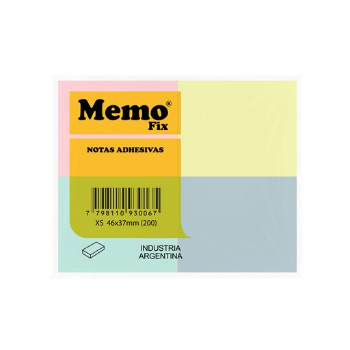 [MEMOFIXXS200] Notas Autoadhesivas MemoFix Pastel, 37 x 46cm. pack de 4 blocks de 100 hojas