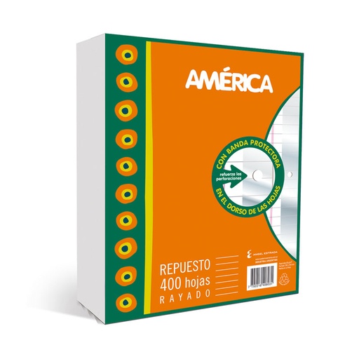 [AMERREP400RY] Repuesto con Banda América, 400 hojas rayadas