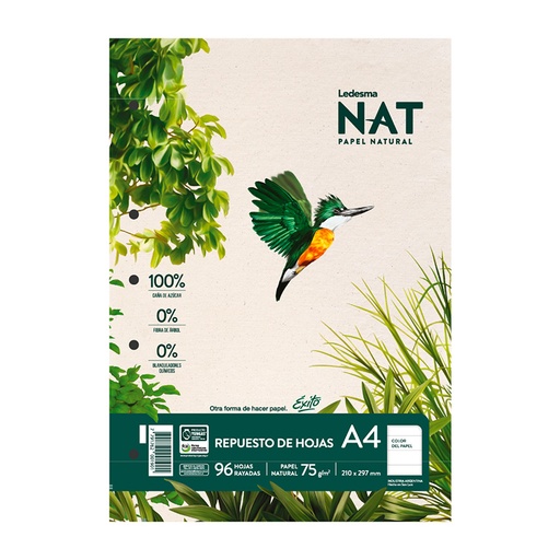 [EXITOREA496NAT] Repuesto Ledesma NAT A4, 96 hojas rayadas natural