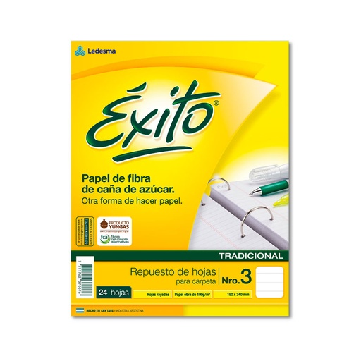 [EXITOREP24R] Repuesto Éxito Ecológico N°3, 24 hojas rayadas