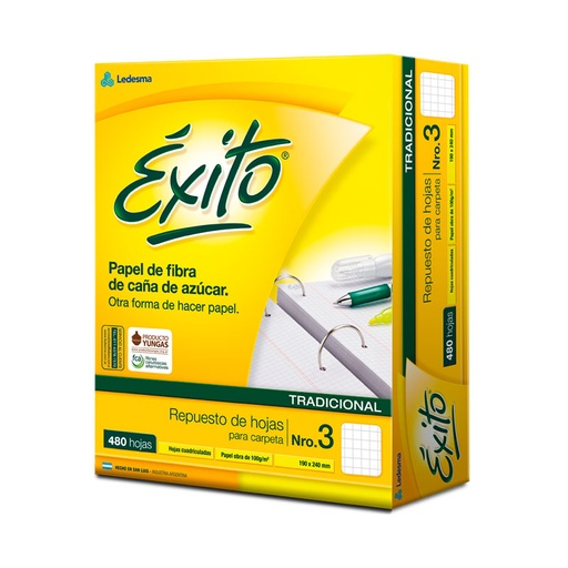 [EXITOREP480C] Repuesto Éxito Ecológico N°3, 480 hojas cuadriculadas