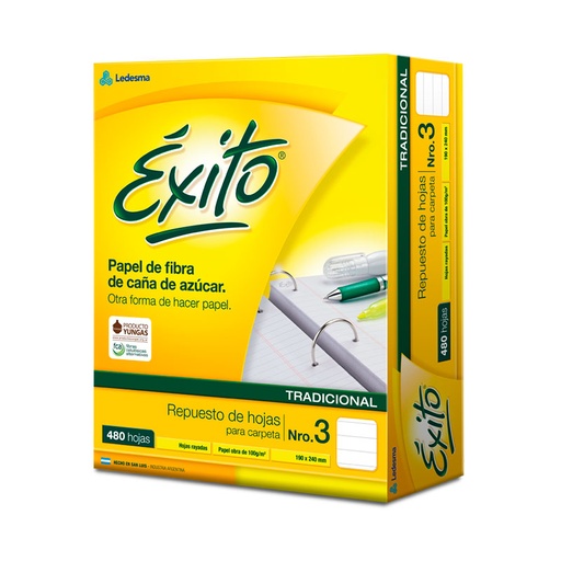 [EXITOREP480R] Repuesto Éxito Ecológico N°3, 480 hojas rayadas