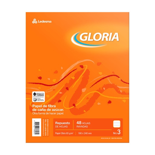 [GLORIAREP48C] Repuesto Gloria N°3, 48 hojas cuadriculadas