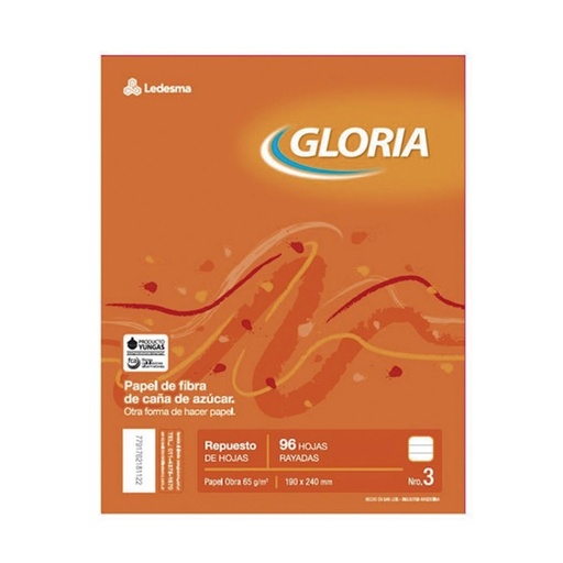 [GLORIAREP96R] Repuesto Gloria N°3, 96 hojas rayadas