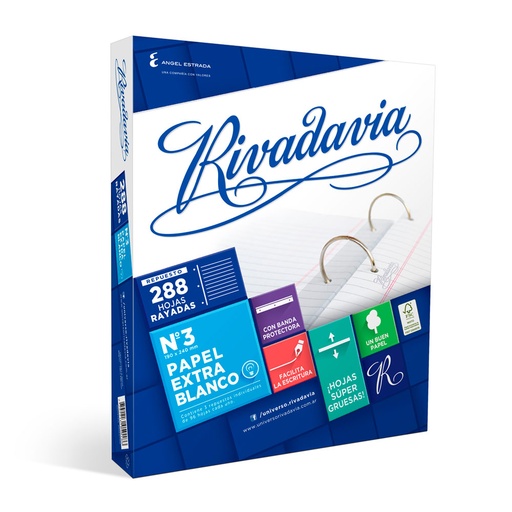 [RIV288RAYA] Repuesto con Banda Rivadavia, 288 hojas rayadas