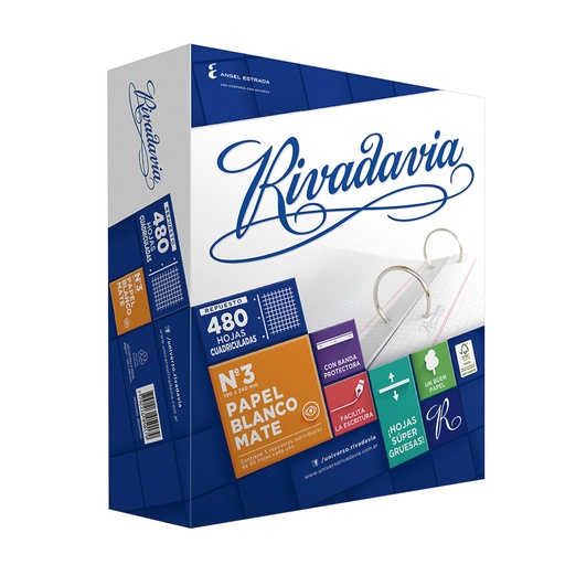 [RIV480CUAD] Repuesto con Banda Rivadavia, 480 hojas cuadriculadas