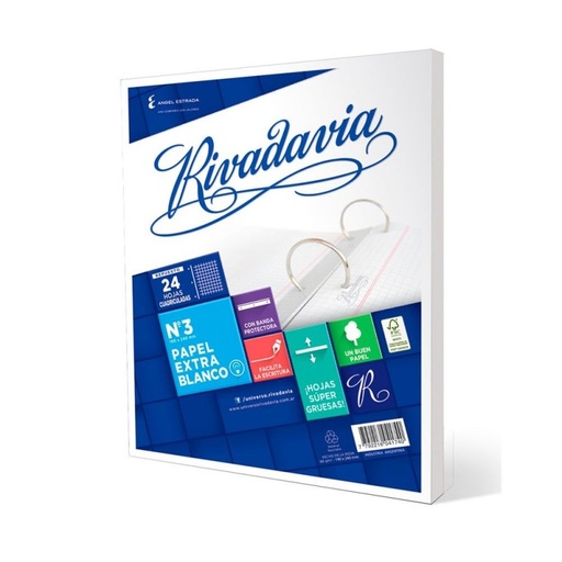 [RIVEXB24CUAD] Repuesto Rivadavia Extra Blanco, 24 hojas hojas cuadriculadas