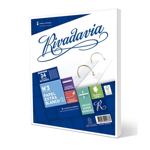 [RIVEXB24RAYA] Repuesto Rivadavia Extra Blanco, 24 hojas rayadas