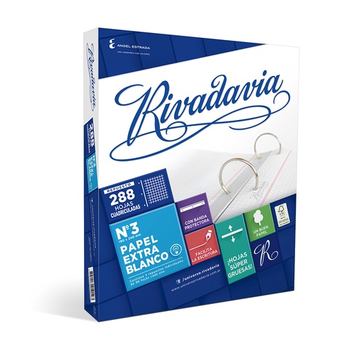 [RIVEXB288C] Repuesto Rivadavia Extra Blanco, 288 hojas cuadriculadas
