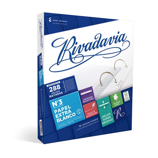 [RIVEXB288R] Repuesto Rivadavia Extra Blanco, 288 hojas rayadas