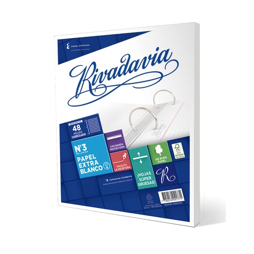 [RIVEXB48CUAD] Repuesto Rivadavia Extra Blanco, 48 hojas cuadriculadas