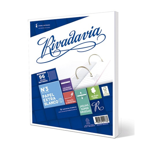 [RIVEXB96RAYA] Repuesto Rivadavia Extra Blanco, 96 hojas rayadas
