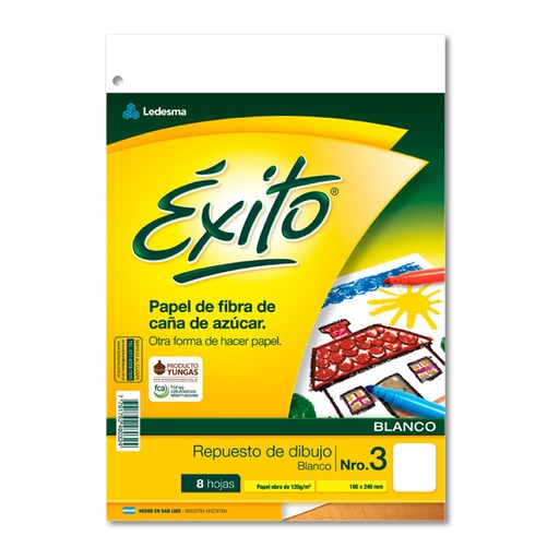 [EXITOREPBLA3] Repuesto de Dibujo Éxito N°3, 8 hojas blancas