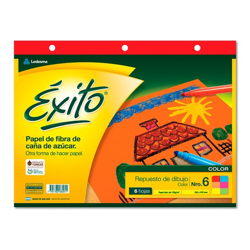 [EXITOREPCOL6] Repuesto de Dibujo Éxito N°6, 6 hojas lisas color