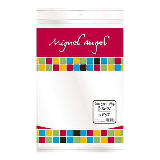 [MANGELREPBL6] Repuesto de Dibujo Miguel Angel N°6, 8 Hojas blancas