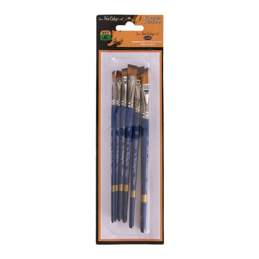 [VANORLAARTX6] Set de 6 Pinceles angulares para artística Van Orley